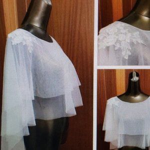 NWOT White or Ivory Tulle Wedding Bolero W/Flower Shoulders
